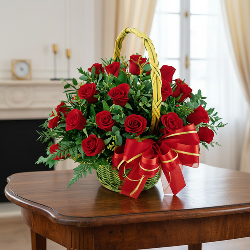 Floral Basket with 24 Roses